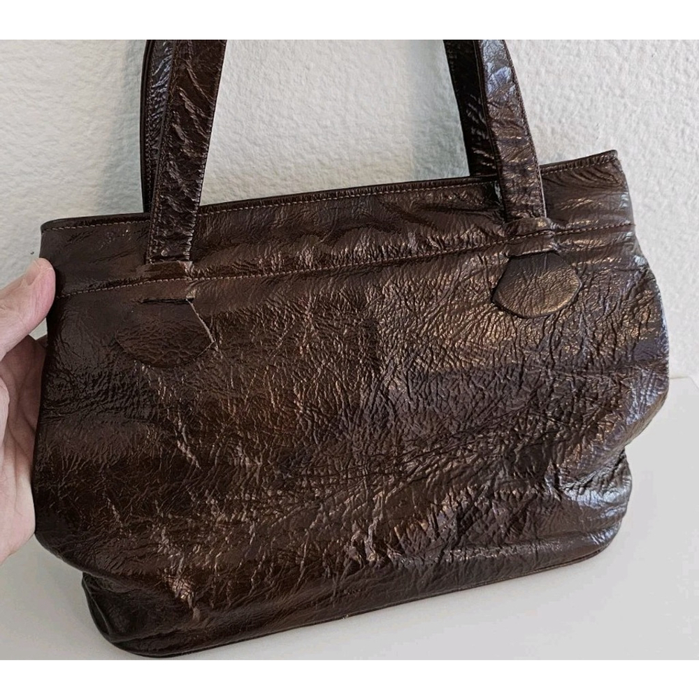 Vintage Justin Shiny Brown Leather Cowhide Women’s Shoulder Handbag CLEAN - Picture 8 of 16